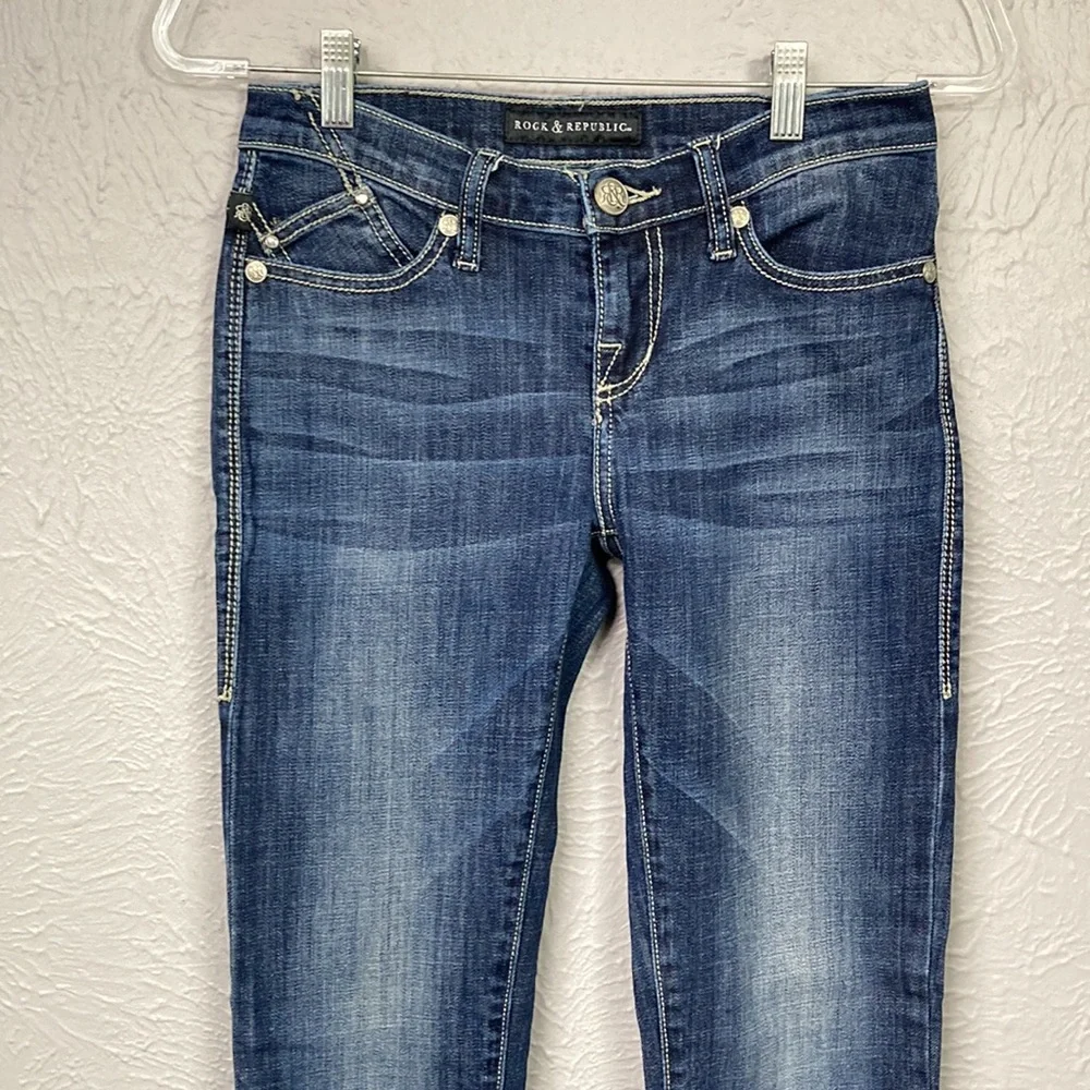 Rock & Republic Blue Kasandra Bling Pocket Jeans Women's Size 2 - Picture 5 of 16